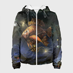 Куртка с капюшоном женская Рыба-дирижабль в ночи, цвет: 3D-белый