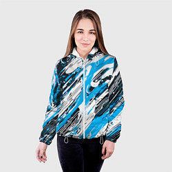 Куртка с капюшоном женская Спонтанные брызги голубые, цвет: 3D-белый — фото 2