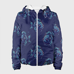 Куртка с капюшоном женская Паттерн рыба-меломан в наушниках, цвет: 3D-белый