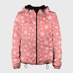 Куртка с капюшоном женская Розовый паттерн со звёздами, цвет: 3D-черный