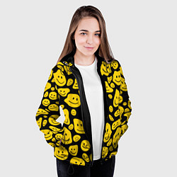 Куртка с капюшоном женская Расплывающиеся смайлы на черном, цвет: 3D-черный — фото 2