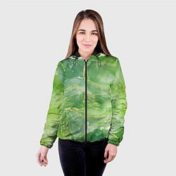 Куртка с капюшоном женская Абстрактный зеленый мрамор с золотым, цвет: 3D-черный — фото 2