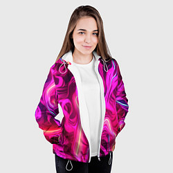 Куртка с капюшоном женская Pink neon abstract, цвет: 3D-белый — фото 2