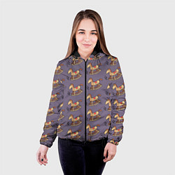 Куртка с капюшоном женская Деревянные лошадки качалки, цвет: 3D-черный — фото 2