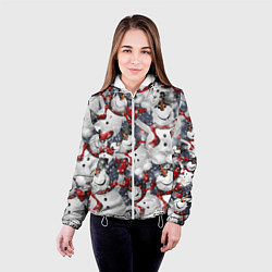 Куртка с капюшоном женская Зимний паттерн со снеговиками, цвет: 3D-белый — фото 2