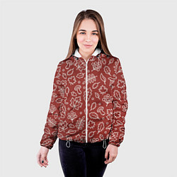 Куртка с капюшоном женская Осень - бордовый 2, цвет: 3D-белый — фото 2
