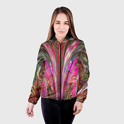 Куртка с капюшоном женская Размытый узор с розовыми и серыми тонами, цвет: 3D-черный — фото 2