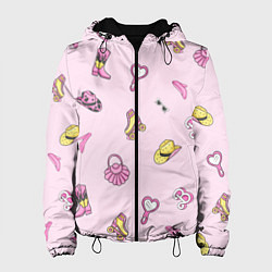 Куртка с капюшоном женская Барби аксессуары - розовый паттерн, цвет: 3D-черный
