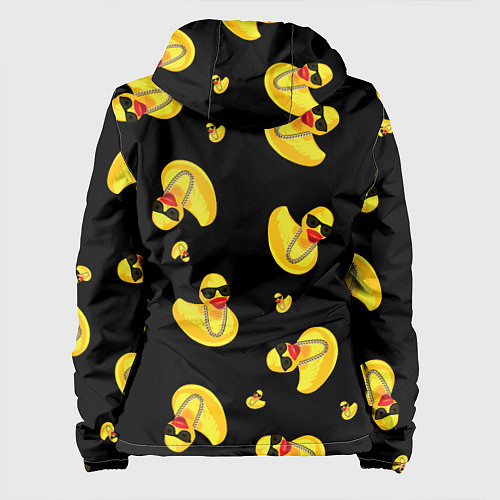 Женская куртка Жёлтая уточка в в темных очках и цепочке на черном / 3D-Белый – фото 2