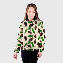 Куртка с капюшоном женская Зимний узор - еловые ветки и шишки, цвет: 3D-черный — фото 2