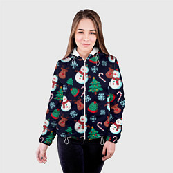 Куртка с капюшоном женская Снеговички с рождественскими оленями и елками, цвет: 3D-белый — фото 2