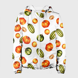 Куртка с капюшоном женская Разноцветные тыквы - паттерн, цвет: 3D-белый