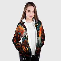 Куртка с капюшоном женская Зебра в стиле фолк-арт, цвет: 3D-белый — фото 2