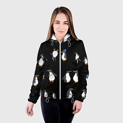 Куртка с капюшоном женская Веселая семья пингвинов, цвет: 3D-белый — фото 2