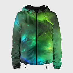 Куртка с капюшоном женская Бескрайний космос зелёный, цвет: 3D-черный
