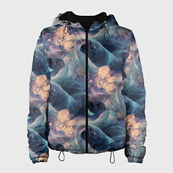 Куртка с капюшоном женская Волнообразная фрактальная абстракция, цвет: 3D-черный