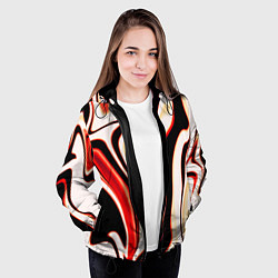 Куртка с капюшоном женская Абстракция разлитые краски бежевый красный и чёрны, цвет: 3D-черный — фото 2