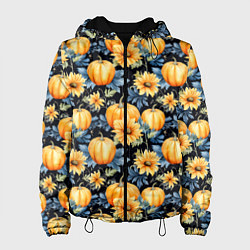 Куртка с капюшоном женская Паттерн тыквы и цветы, цвет: 3D-черный