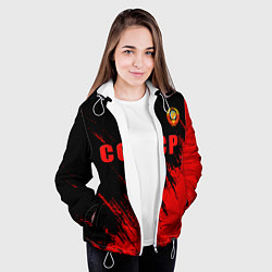 Куртка с капюшоном женская СССР герб брызги красок, цвет: 3D-белый — фото 2