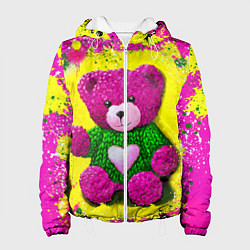 Куртка с капюшоном женская Розовый мишка в вязаном свитере, цвет: 3D-белый