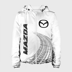 Куртка с капюшоном женская Mazda speed на светлом фоне со следами шин вертика, цвет: 3D-белый