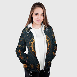 Куртка с капюшоном женская Паттерн в славянском стиле, цвет: 3D-белый — фото 2