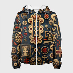 Куртка с капюшоном женская Абстрактный паттерн в славянском стиле, цвет: 3D-белый