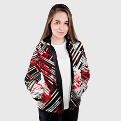 Куртка с капюшоном женская Киберпанк линии белые и красные, цвет: 3D-черный — фото 2