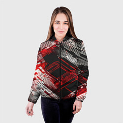 Куртка с капюшоном женская Киберпанк линии белые и красные, цвет: 3D-черный — фото 2