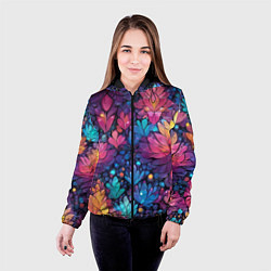 Куртка с капюшоном женская Растительный абстрактный узор, цвет: 3D-черный — фото 2