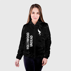 Куртка с капюшоном женская Hollywood Undead glitch на темном фоне вертикально, цвет: 3D-черный — фото 2