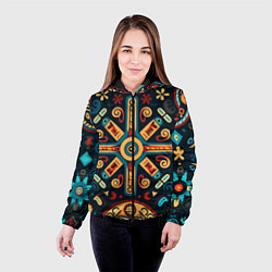 Куртка с капюшоном женская Симметричный орнамент в славянском стиле, цвет: 3D-черный — фото 2