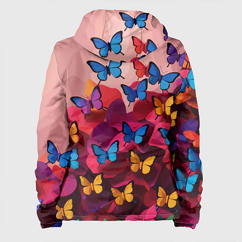 Женская куртка Разноцветные бабочки - розовые цветы / 3D-Белый – фото 2