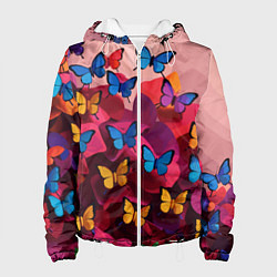 Женская куртка Разноцветные бабочки - розовые цветы