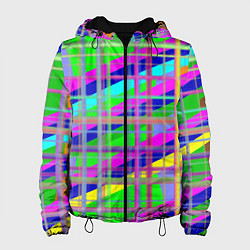 Куртка с капюшоном женская Неоновые перпендикулярные полосы, цвет: 3D-черный