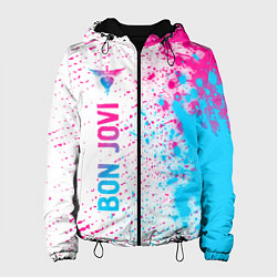 Куртка с капюшоном женская Bon Jovi neon gradient style по-вертикали, цвет: 3D-черный