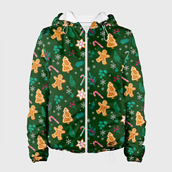 Куртка с капюшоном женская New year pattern with green background, цвет: 3D-белый