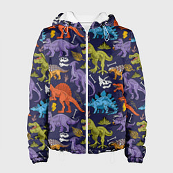Куртка с капюшоном женская Мультяшные динозавры, цвет: 3D-белый