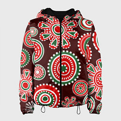 Куртка с капюшоном женская Новогодний принт красный, цвет: 3D-черный