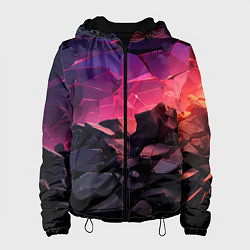 Куртка с капюшоном женская Темные фиолетовые камни текстура, цвет: 3D-черный