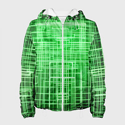 Куртка с капюшоном женская Зелёные неоновые полосы киберпанк, цвет: 3D-белый
