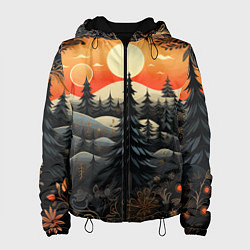 Куртка с капюшоном женская Зимний лес в ожидании праздника, цвет: 3D-черный