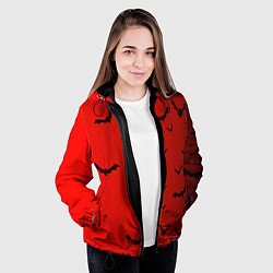 Куртка с капюшоном женская Летучие мыши на красном фоне, цвет: 3D-черный — фото 2