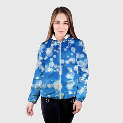 Куртка с капюшоном женская Декоративные снежинки на синем, цвет: 3D-белый — фото 2
