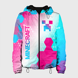 Куртка с капюшоном женская Minecraft neon gradient style вертикально, цвет: 3D-черный