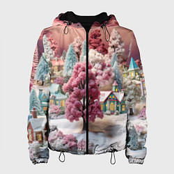 Куртка с капюшоном женская Зимний закат новый год, цвет: 3D-черный