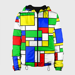 Куртка с капюшоном женская Геометрический жёлто-сине-красный, цвет: 3D-черный
