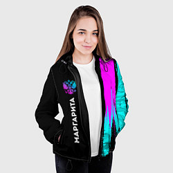 Куртка с капюшоном женская Маргарита и неоновый герб России по-вертикали, цвет: 3D-черный — фото 2