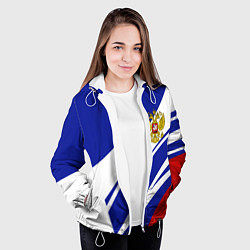 Куртка с капюшоном женская Герб России на абстрактных полосах, цвет: 3D-белый — фото 2