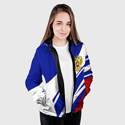 Куртка с капюшоном женская Герб России на абстрактных полосах, цвет: 3D-черный — фото 2